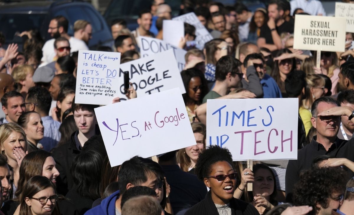 Group of people protesting Google's sexual harassment practices